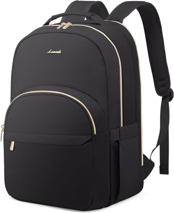 LOVEVOOK Laptop Backpack for Women, Womens Backpack, Large Capacity Travel Backpack with Luggage Strap, Waterproof Lightweight Work Backpack for Business, Travel, Casual, Black