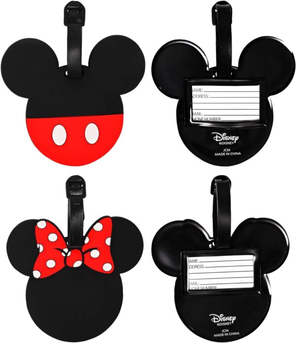 Disney Mickey Mouse and Minnie Mouse Luggage Tags PVC 4-Piece Set - Mickey and Minnie Suitcase Tags and Travel Tags - Disney Luggage Tag - Image 3