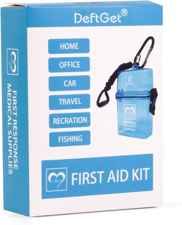 DEFTGET Waterproof First Aid Kit Travel Essentials HSA/FSA Eligible Small Emergency Survival Kits Mini Durable Lightweight for Minor Injuries Camping Hiking Backpacking (Aqua-Blue) - Image 7