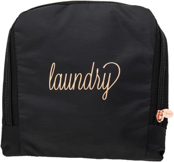 Miamica Foldable Travel Laundry Bag, Black & Rose Gold – Measures 21” x 22” When Fully Opened – Foldable Laundry Bag with Drawstring Closure – Durable, Lightweight Travel Accessories