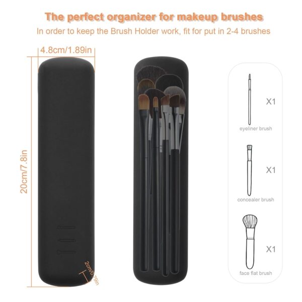 FERYES Travel Makeup Brush Holder, Magnetic Anti-fall Out Silicon Portable Cosmetic Face Brushes Holder, Soft and Sleek Makeup Tools Organizer for Travel-Black - Image 4