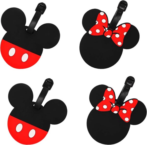 Disney Mickey Mouse and Minnie Mouse Luggage Tags PVC 4-Piece Set - Mickey and Minnie Suitcase Tags and Travel Tags - Disney Luggage Tag