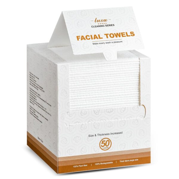 Disposable Face Towel,Biodegradable Facial Towels,Extra Thick Soft Large Clean Facial Towels Plant Fiber Facial Washcloth Dry Wipes for Sensitive Skin,Travel,Makeup Remover-50 Count