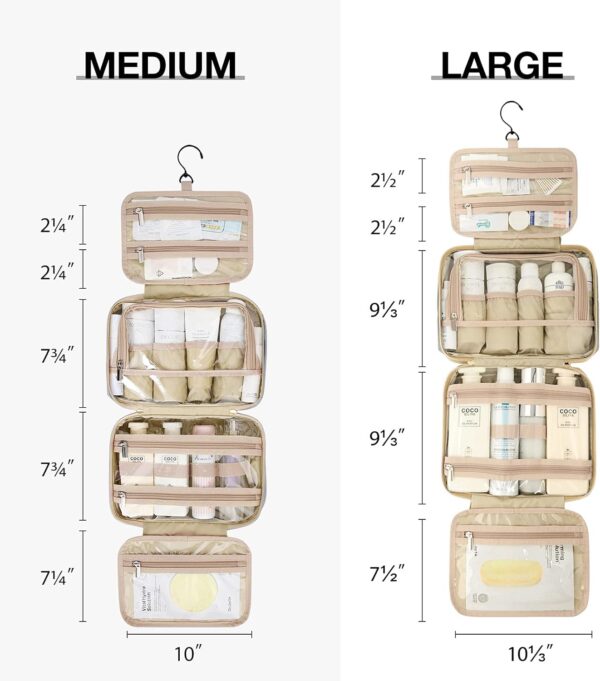 BAGSMART Toiletry Bag Hanging Travel Makeup Organizer with TSA Approved Transparent Cosmetic Bag Makeup Bag for Full Sized Toiletries, Large-Grey - Image 3