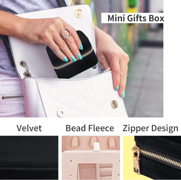 Travel Velvet Jewelry Box with Mirror, Mini Gifts Case for Women Girls, Small Portable Organizer Boxes for Rings Earrings Necklaces Bracelets (Black) - Image 7