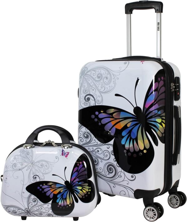 World Traveler Butterfly Luggage, 2-Piece Carry-On Set