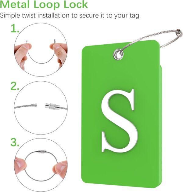 Gostwo 2 Pack Initial Luggage Tag, 26 Letter Travel Luggage Baggage Identification Labels ID Tag Fully Bendable Tags with Stainless Steel Loop (Green) (Letter S) - Image 3