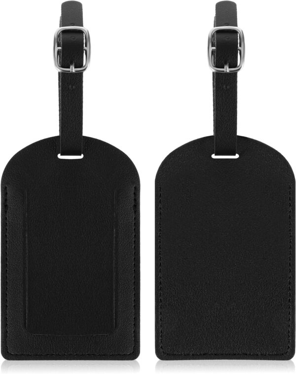 Luggage Tags, 2 Pack Leather Luggage Tags for Suitcase, Travel ID Labels Tag Holders Travel Bags Tags for Women, Kids (Black)