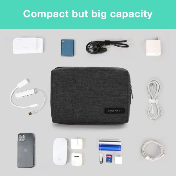 BAGSMART Electronics Organizer Travel Case, Small Cord Bag, Tech Organizer as Travel Accessories for Men Women, Cable Essentials for Phone, SD Card, Black - Image 3