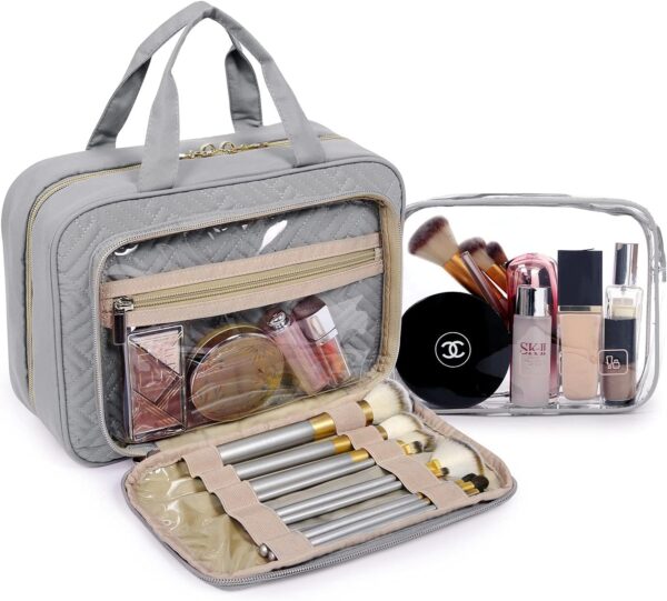 BAGSMART Toiletry Bag Hanging Travel Makeup Organizer with TSA Approved Transparent Cosmetic Bag Makeup Bag for Full Sized Toiletries, Large-Grey - Image 2