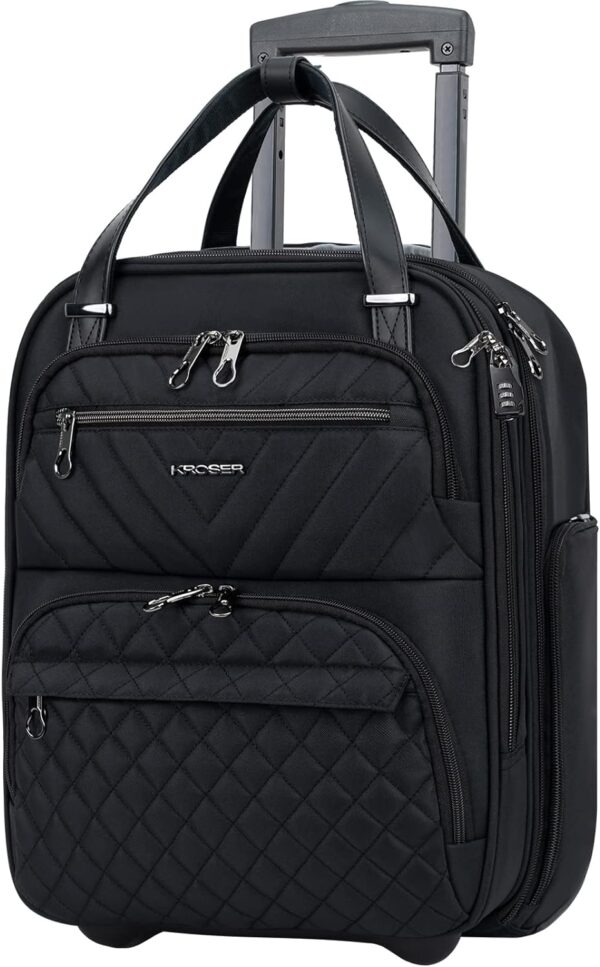 KROSER Carry On Underseat Multi-functional, 16-inch Underseater Lightweight Overnight Suitcase for Men Women, Black