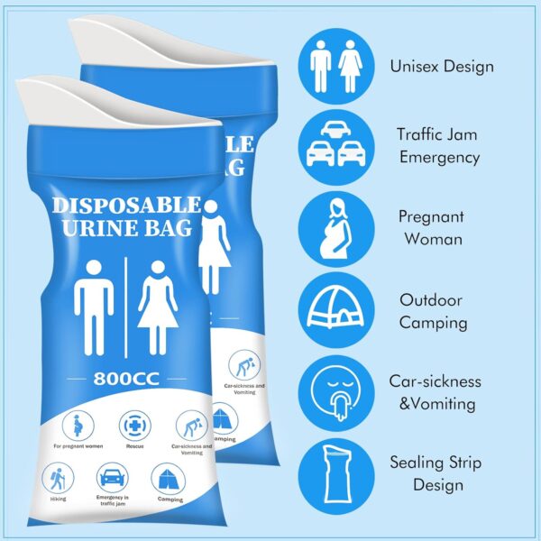 DIBBATU Disposable Urine Bag,12 PCS 800ML for Travel, Emergency Portable Pee Bag and Vomit Bags, Unisex Urinal Bag as Toilet Bag Suitable for Camping, Traffic Jams, Pregnant, Patient, Kids - Image 7