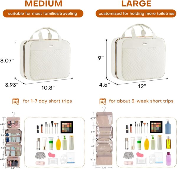 8L Travel Toiletry Bag for women - 2.1 GAL Water-resistant Makeup Cosmetic Bag Organizer With Hanging Hook for Travel Accessories Shampoo Full-size Container, Beige - Image 2