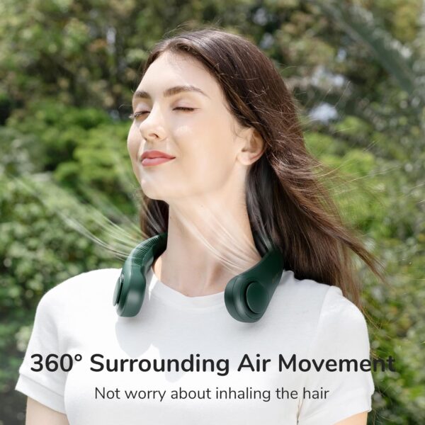 JISULIFE Portable Neck Fan, Hands Free Bladeless Fan, 4000 mAh Battery Operated Wearable Personal Fan, Leafless, Rechargeable, Headphone Design,3 Speeds Gifts for Women Men-Dark Green - Image 2