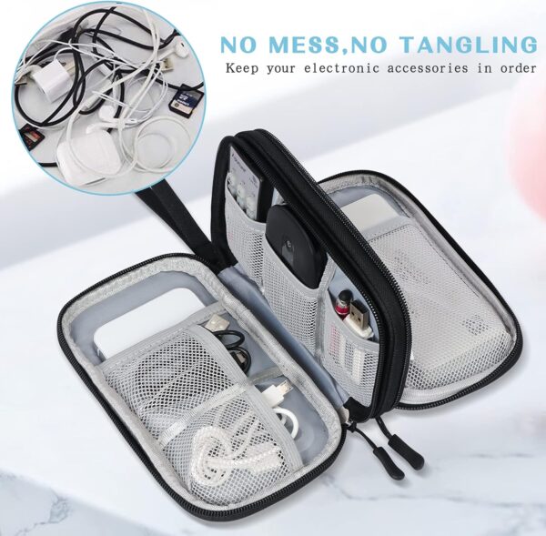 FYY Travel Cable Organizer Pouch Electronic Accessories Carry Case Portable Waterproof Double Layers All-in-One Storage Bag for Cord, Charger, Phone, Earphone Black - Image 5