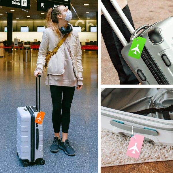 Teskyer Luggage Tags, 3 Pack Privacy Protection Soft Silicone Luggage Tags for Suitcase Luggage Travel Bags Labels, Orange/Green/Pink - Image 2