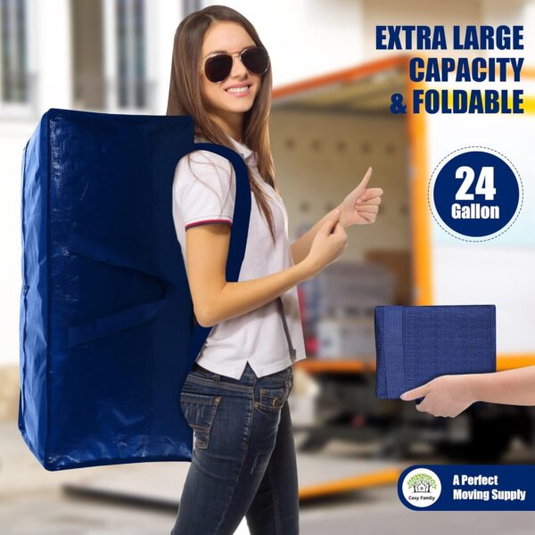 4 Pack Heavy Duty Extra Large Moving Bags with Backpack Straps - Strong Handles & Zippers, Storage Totes For Space Saving, Fold Flat, Alternative to Moving Box (X-Large-Set of 4, Blue) - Image 6