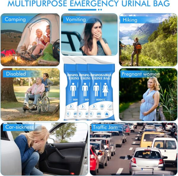 DIBBATU Disposable Urine Bag,12 PCS 800ML for Travel, Emergency Portable Pee Bag and Vomit Bags, Unisex Urinal Bag as Toilet Bag Suitable for Camping, Traffic Jams, Pregnant, Patient, Kids - Image 2