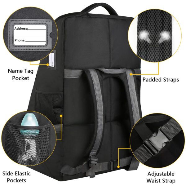 YOREPEK Padded Car Seat Travel Bag Backpack for Airplane, Heavy Duty Car Seat Bags for Air Travel, Carseat Cover for Airplane Travel with Shoulder Strap, Car Seats Carrier for Airport, Black - Image 3