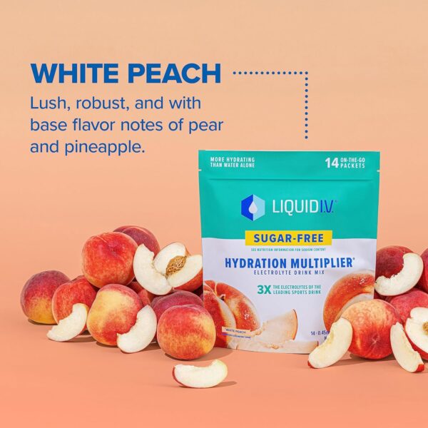 Liquid I.V.® Hydration Multiplier® Sugar-Free - White Peach - Hydration Powder Packets | Electrolyte Powder Drink Mix | Convenient Single-Serving Sticks | Non-GMO | 1 Pack (14 Servings) - Image 3