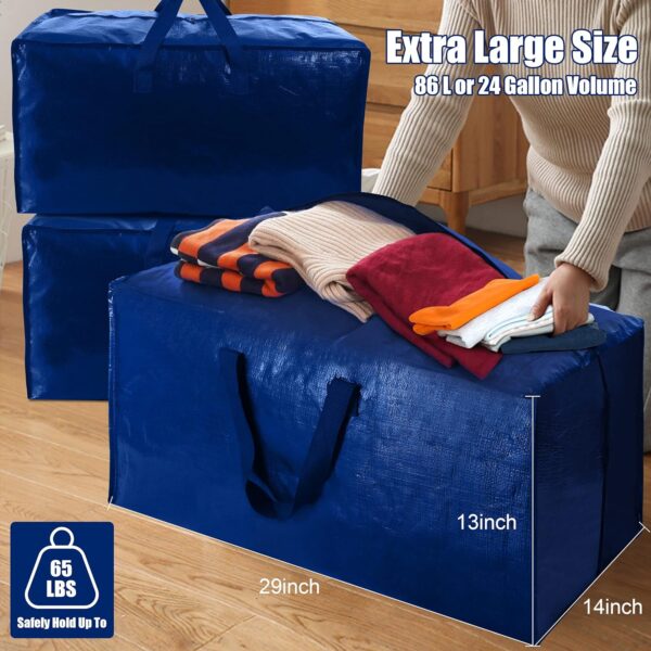 4 Pack Heavy Duty Extra Large Moving Bags with Backpack Straps - Strong Handles & Zippers, Storage Totes For Space Saving, Fold Flat, Alternative to Moving Box (X-Large-Set of 4, Blue) - Image 7