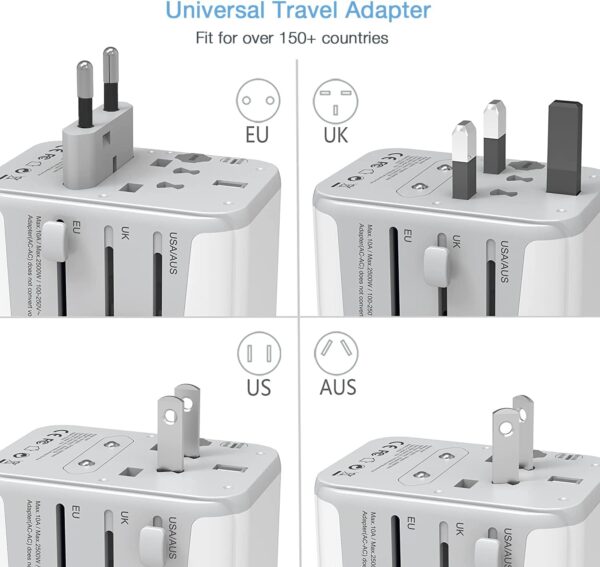 TESSAN International Plug Adapter, Universal Power Adaptor with 4 USB Ports (1 USB C), Worldwide Travel Essentials Wall Charger for USA to Europe France Germany Spain Ireland Australia(Type C/G/A/I) - Image 2