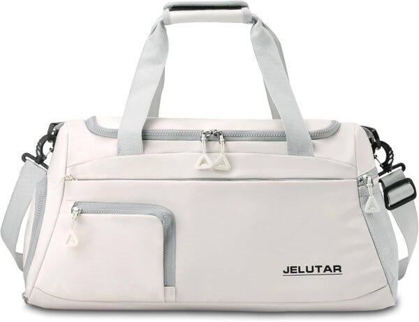 Gym Duffle Bag for Women - JELUTAR Small Carry on Travel Tote Bags Weekender Bags for Personal Item/Sports Gear with Shoe Compartment&Wetproof Pocket (Beige)