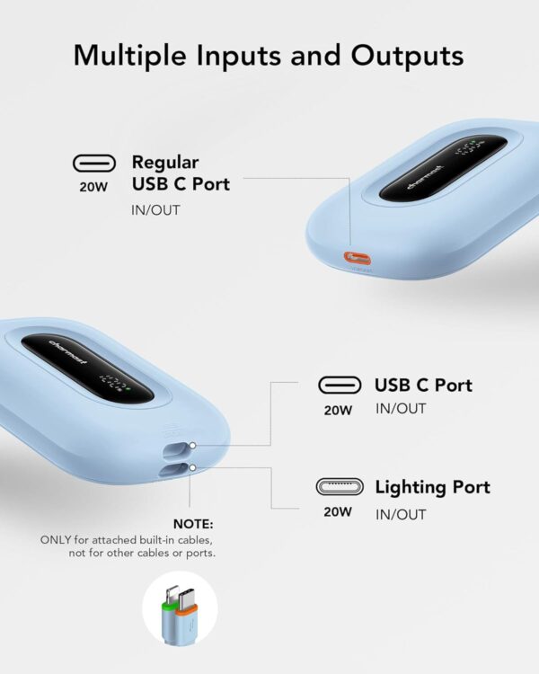 Charmast Small Portable Charger with Built in Cable (Removable), Compact Power Bank 20W Fast Charging, 10000mAh Cute USB C Battery Pack Travel Essentials Compatible with iPhone 15/14/13/12 Samsung - Image 7