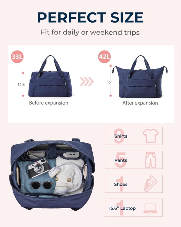 BAGSMART Travel Duffle Bag, Weekender Bags for Women Large Carry on Overnight Bag, Gym Bag with Trolley Sleeve, Personal Item Travel Bag Workout Dance Bag, Navy Blue - Image 2