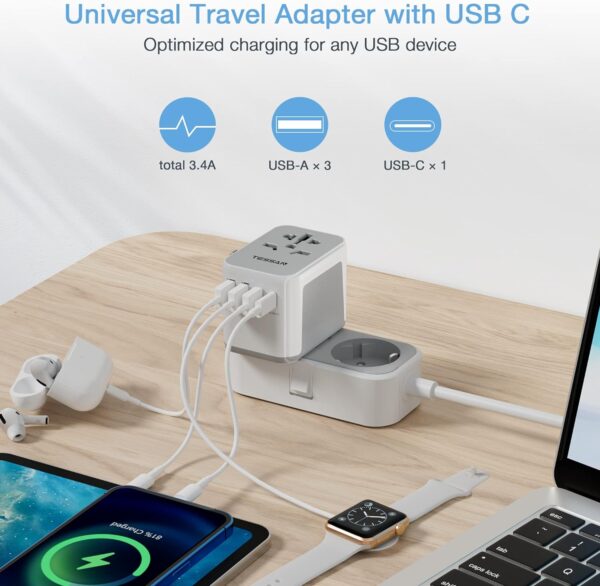 TESSAN International Plug Adapter, Universal Power Adaptor with 4 USB Ports (1 USB C), Worldwide Travel Essentials Wall Charger for USA to Europe France Germany Spain Ireland Australia(Type C/G/A/I) - Image 3