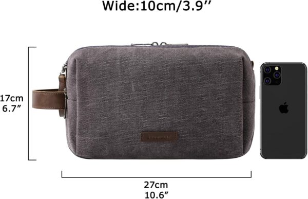 BAGSMART Toiletry Bag for Men, Canvas Travel Toiletry Organizer Dopp Kit Water-resistant Shaving Bag for Toiletries Accessories,Grey-Medium - Image 6