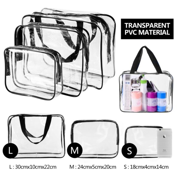 3Pcs Crystal Clear PVC Travel Toiletry Bag Kit for Women Men, Waterproof Vinyl Organizer Makeup Bags with Zipper Handle Straps, Cosmetic Bag Pouch Carry on Airport Airline Compliant Bag Handbag - Image 6