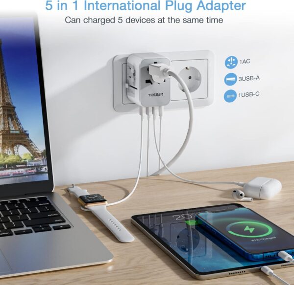 TESSAN International Plug Adapter, Universal Power Adaptor with 4 USB Ports (1 USB C), Worldwide Travel Essentials Wall Charger for USA to Europe France Germany Spain Ireland Australia(Type C/G/A/I) - Image 4