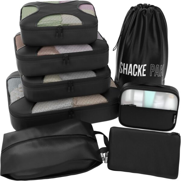 Shacke 8 Set Packing Cubes for Travel Lightweight Luggage Organizer (Black)