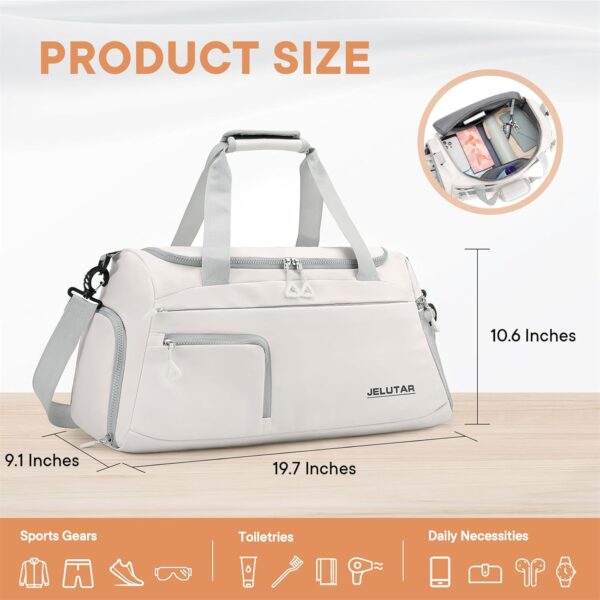 Gym Duffle Bag for Women - JELUTAR Small Carry on Travel Tote Bags Weekender Bags for Personal Item/Sports Gear with Shoe Compartment&Wetproof Pocket (Beige) - Image 2