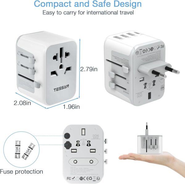 TESSAN International Plug Adapter, Universal Power Adaptor with 4 USB Ports (1 USB C), Worldwide Travel Essentials Wall Charger for USA to Europe France Germany Spain Ireland Australia(Type C/G/A/I) - Image 6