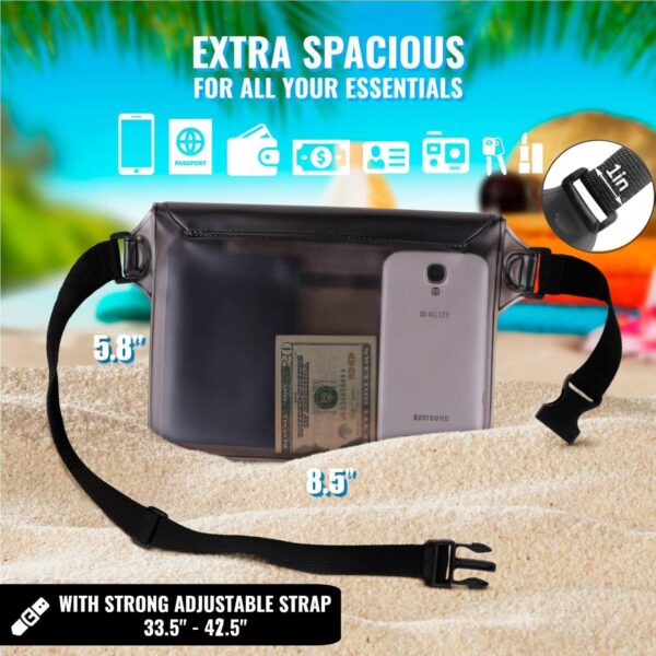 AiRunTech Waterproof Pouch with Waist Strap (2 Pack) | Accessories Best Way to Keep Your Phone and Valuables Safe and Dry | Perfect for Boating Swimming Snorkeling Kayaking Beach Poo(Gray+Black) - Image 3