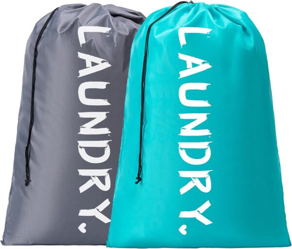 2 Pack XL Travel Laundry Bag, Machine Washable Dirty Clothes Organizer with Drawstring，Large Enough to Hold 4 Loads of Laundry, Easy Fit a Laundry Hamper or Basket Travel Essentials 24" x 36"