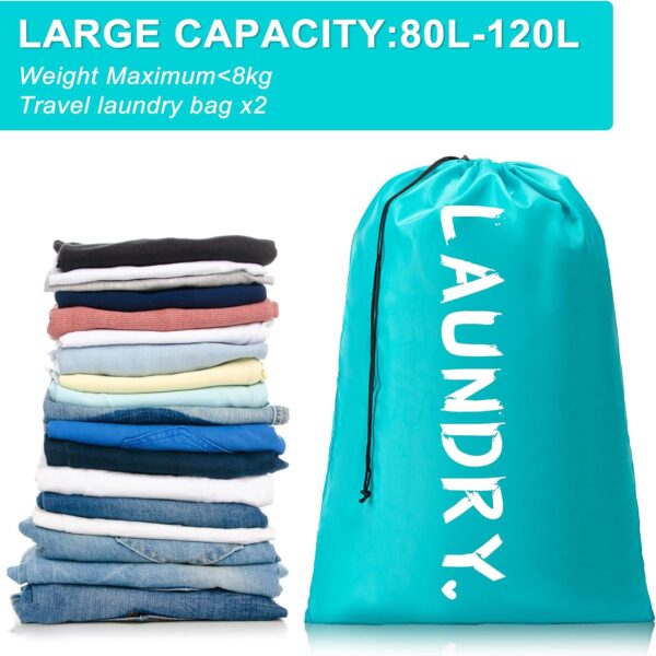 2 Pack XL Travel Laundry Bag, Machine Washable Dirty Clothes Organizer with Drawstring，Large Enough to Hold 4 Loads of Laundry, Easy Fit a Laundry Hamper or Basket Travel Essentials 24" x 36" - Image 5