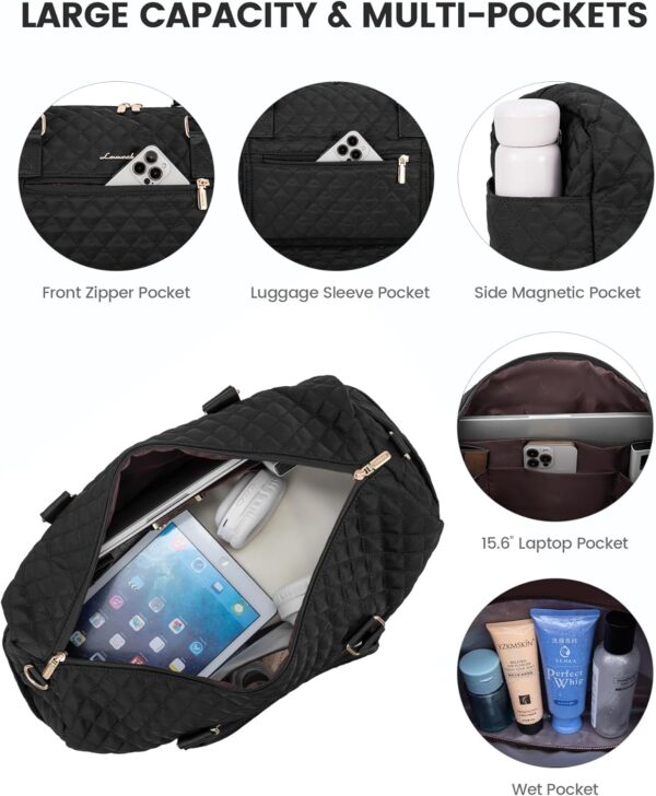 LOVEVOOK Travel Duffle Bag for Women, Weekender Overnight Bag with Shoe Compartment, Carry on Bag with Toiletry Bag, Gym Duffel Bag with Wet Pocket, Hospital Bags for Labor and Delivery 3 Pcs Set - Image 3