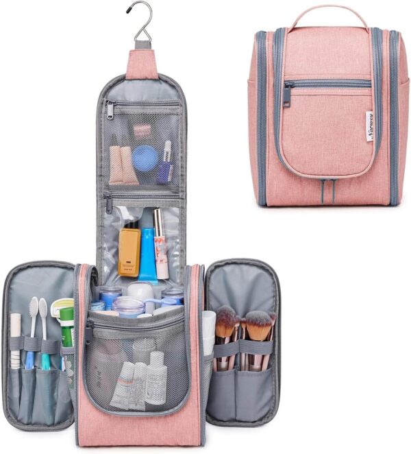 Narwey Hanging Toiletry Bag Women Travel Makeup Bag Organizer Toiletries Bag for Travel Size Essentials Accessories Cosmetics (Medium, Pink) - Image 7