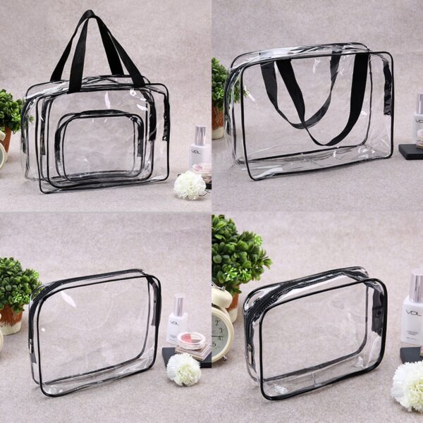 3Pcs Crystal Clear PVC Travel Toiletry Bag Kit for Women Men, Waterproof Vinyl Organizer Makeup Bags with Zipper Handle Straps, Cosmetic Bag Pouch Carry on Airport Airline Compliant Bag Handbag - Image 9