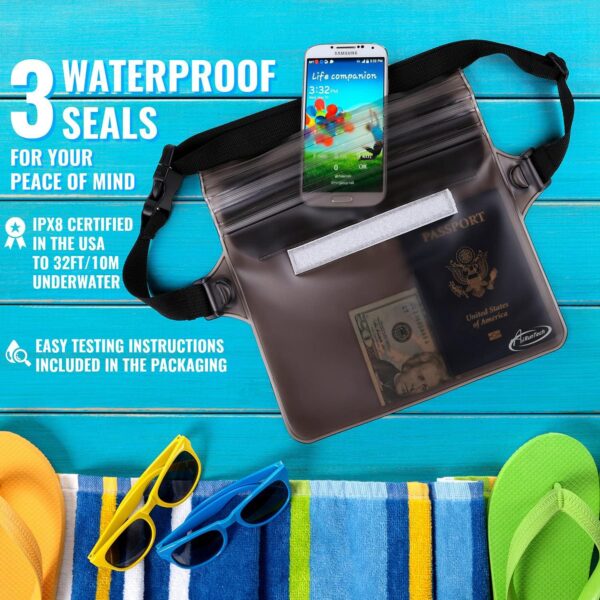 AiRunTech Waterproof Pouch with Waist Strap (2 Pack) | Accessories Best Way to Keep Your Phone and Valuables Safe and Dry | Perfect for Boating Swimming Snorkeling Kayaking Beach Poo(Gray+Black) - Image 4