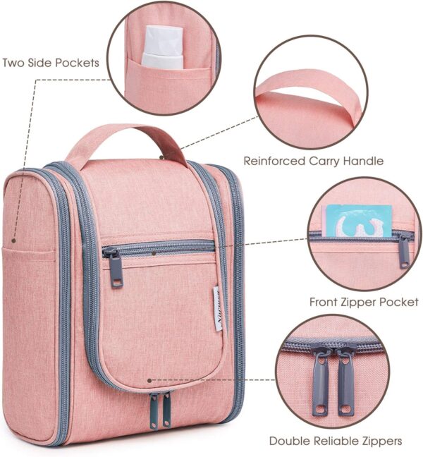 Narwey Hanging Toiletry Bag Women Travel Makeup Bag Organizer Toiletries Bag for Travel Size Essentials Accessories Cosmetics (Medium, Pink) - Image 4